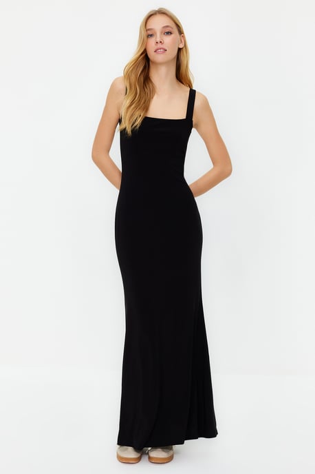 TRENDYOLMİLLA Dames Zwart Effen Maxi Mouwloos Casual A-lijn Jurken - Image 1