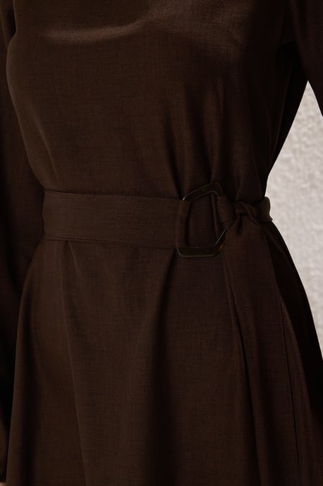 Trendyol Modest Dames Bruin Effen Maxi Lang Casual Skater Modest Jurken - Image 2