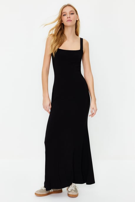 TRENDYOLMİLLA Dames Zwart Effen Maxi Mouwloos Casual A-lijn Jurken - Image 2