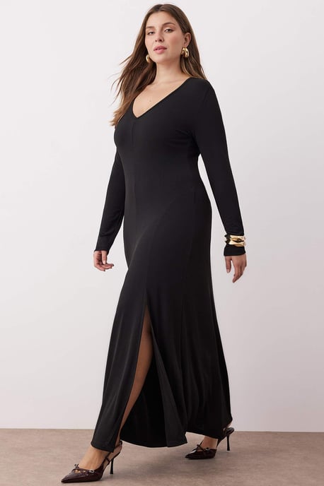 Trendyol Curve Dam Svart Enfärgad Maxi Lång Kväll / Vardag A-linje Plus size Klänning - Image 6