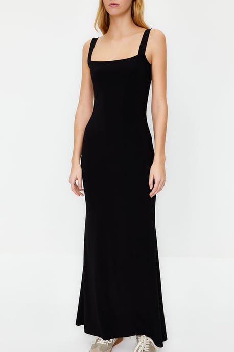 TRENDYOLMİLLA Dames Zwart Effen Maxi Mouwloos Casual A-lijn Jurken - Image 3