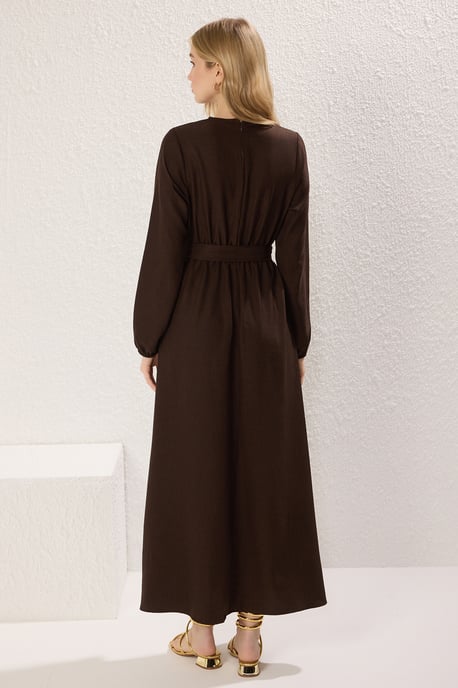 Trendyol Modest Dames Bruin Effen Maxi Lang Casual Skater Modest Jurken - Image 3