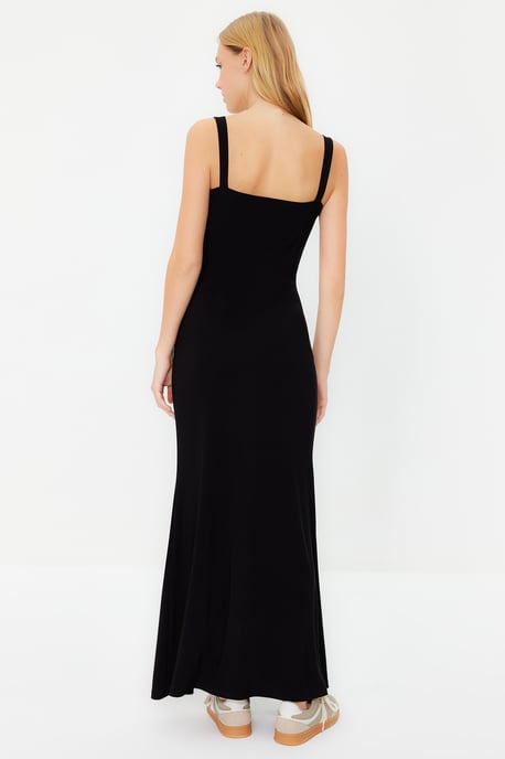 TRENDYOLMİLLA Dames Zwart Effen Maxi Mouwloos Casual A-lijn Jurken - Image 5