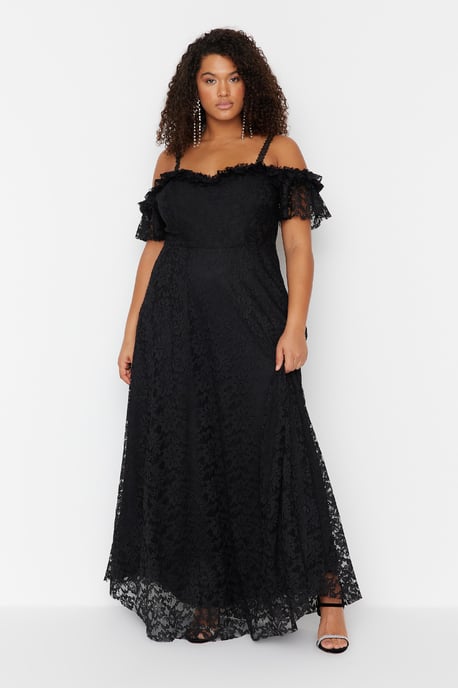 Trendyol Curve Dam Svart Enfärgad Maxi Ärmlös Elegant/Kväll A-linje Plus size Klänning - Image 4