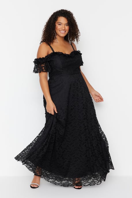 Trendyol Curve Dam Svart Enfärgad Maxi Ärmlös Elegant/Kväll A-linje Plus size Klänning - Image 6