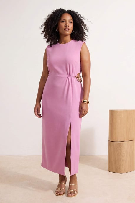 Trendyol Curve Dam Rosa Enfärgad Maxi Ärmlös Fest A-linje Plus size Klänning - Image 6