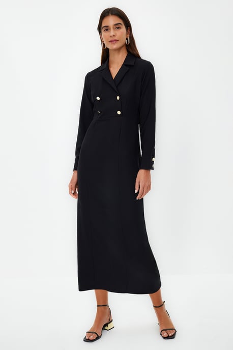 Trendyol Modest Dames Zwart Effen Maxi Driekwart mouw Casual Double-breasted Modest Jurken - Image 2