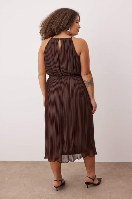 Trendyol Curve Dam Brun Enfärgad Maxi Ärmlös Fest Bodycon Plus size Klänning - Image 3