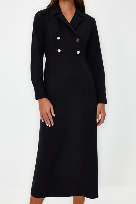 Trendyol Modest Dames Zwart Effen Maxi Driekwart mouw Casual Double-breasted Modest Jurken - Image 4