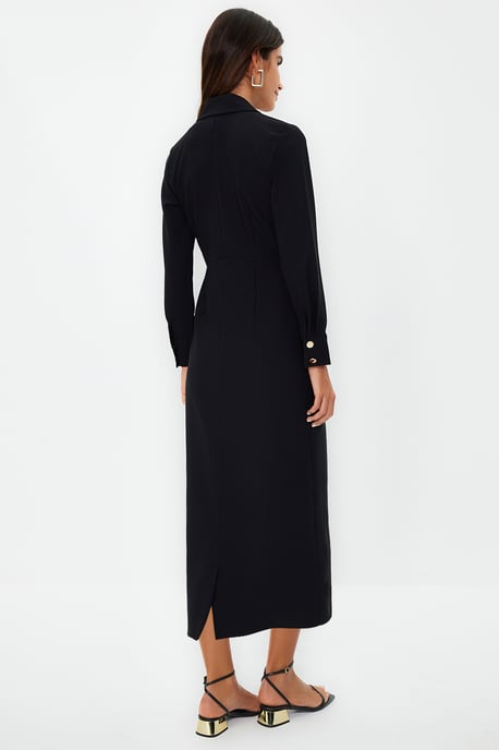 Trendyol Modest Dames Zwart Effen Maxi Driekwart mouw Casual Double-breasted Modest Jurken - Image 5