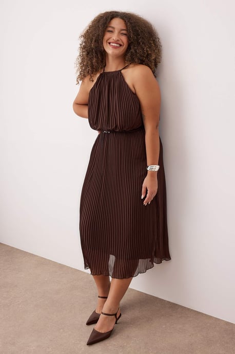 Trendyol Curve Dam Brun Enfärgad Maxi Ärmlös Fest Bodycon Plus size Klänning - Image 6
