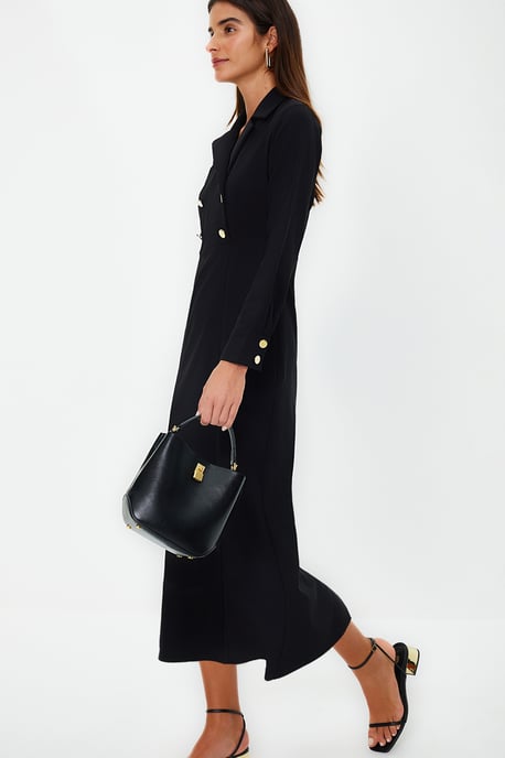 Trendyol Modest Dames Zwart Effen Maxi Driekwart mouw Casual Double-breasted Modest Jurken - Image 6