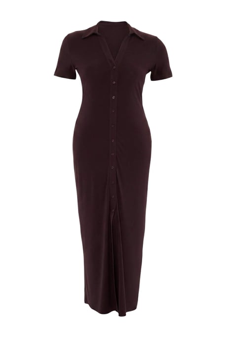 Trendyol Curve Dam Brun Enfärgad Maxi Kort Rak Plus size Klänning - Image 4