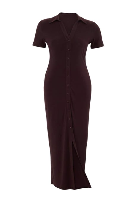 Trendyol Curve Dam Brun Enfärgad Maxi Kort Rak Plus size Klänning - Image 5