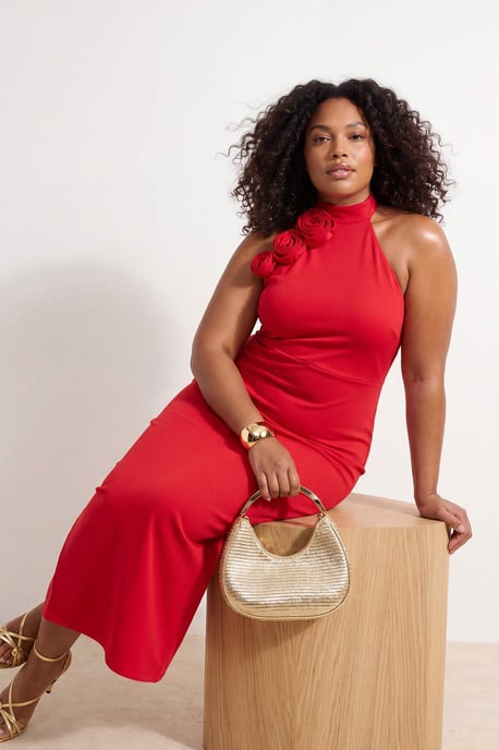 Trendyol Curve Dam Röd Enfärgad Maxi Ärmlös Examen / Bal Bodycon Plus size Klänning - Image 2
