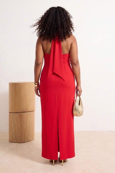Trendyol Curve Dam Röd Enfärgad Maxi Ärmlös Examen / Bal Bodycon Plus size Klänning - Image 3