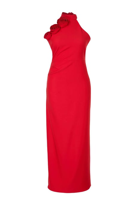 Trendyol Curve Dam Röd Enfärgad Maxi Ärmlös Examen / Bal Bodycon Plus size Klänning - Image 4