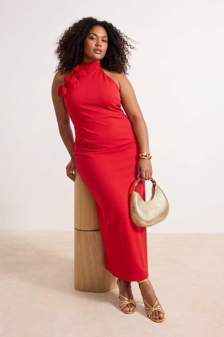Trendyol Curve Dam Röd Enfärgad Maxi Ärmlös Examen / Bal Bodycon Plus size Klänning - Image 6