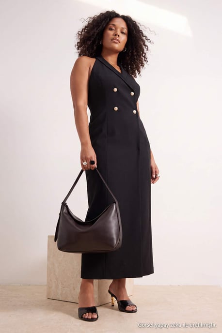 Trendyol Curve Dam Svart Enfärgad Maxi Ärmlös Kavaj Klänning Plus size Klänning - Image 1