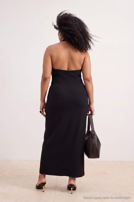 Trendyol Curve Dam Svart Enfärgad Maxi Ärmlös Kavaj Klänning Plus size Klänning - Image 2