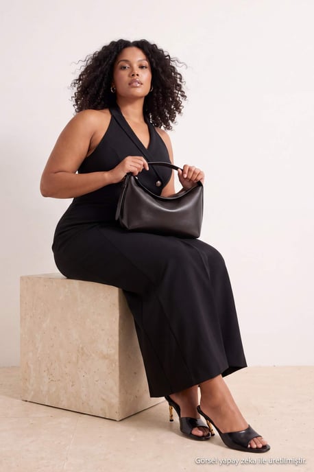 Trendyol Curve Dam Svart Enfärgad Maxi Ärmlös Kavaj Klänning Plus size Klänning - Image 6