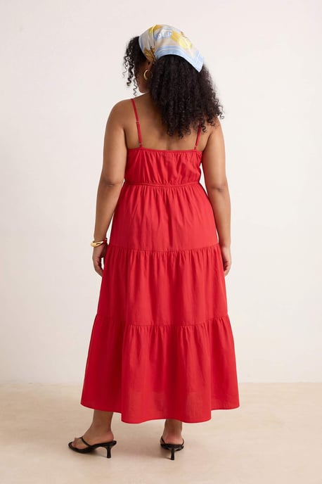 Trendyol Curve Dam Röd Enfärgad Maxi Ärmlös Casual A-linje Plus size Klänning - Image 2