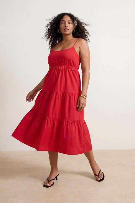 Trendyol Curve Dam Röd Enfärgad Maxi Ärmlös Casual A-linje Plus size Klänning - Image 6