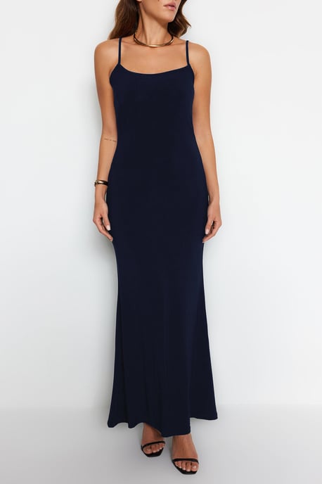 TRENDYOLMİLLA Dames Donkerblauw Effen Maxi Mouwloos Casual Zeemeermin Jurken - Image 6
