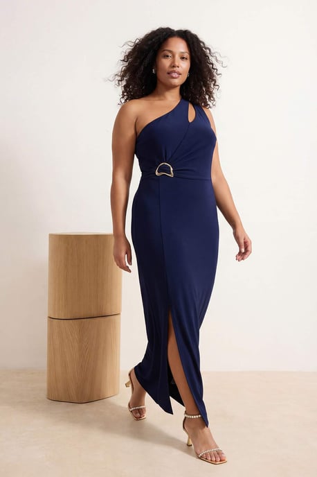 Trendyol Curve Dam Mörkblå Enfärgad Maxi Ärmlös Elegant/Kväll Rak Plus size Klänning - Image 2