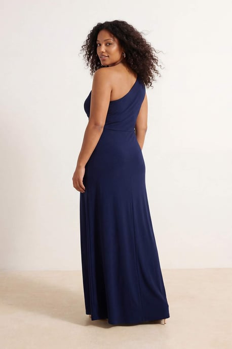 Trendyol Curve Dam Mörkblå Enfärgad Maxi Ärmlös Elegant/Kväll Rak Plus size Klänning - Image 3