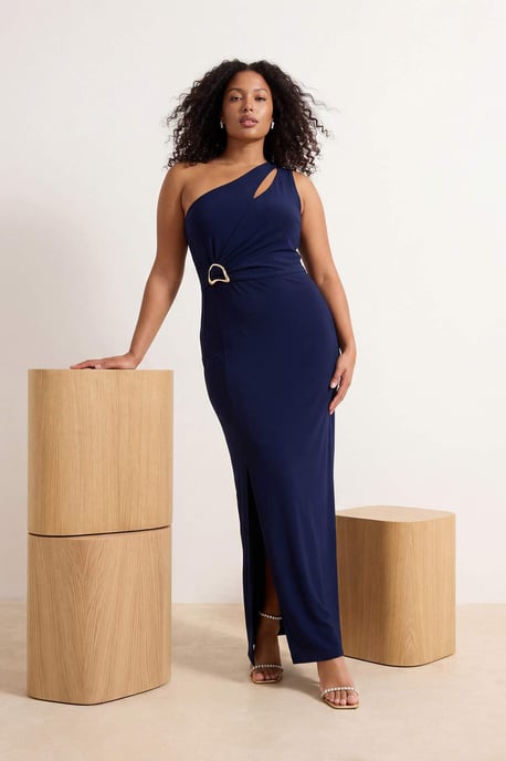 Trendyol Curve Dam Mörkblå Enfärgad Maxi Ärmlös Elegant/Kväll Rak Plus size Klänning - Image 6