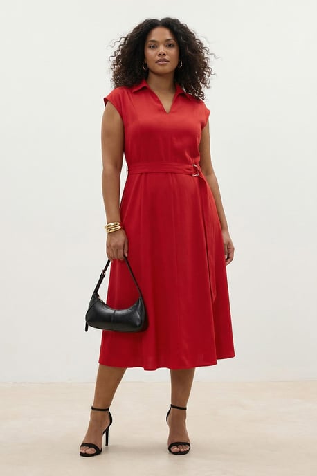 Trendyol Curve Dam Röd Enfärgad Maxi Ärmlös Casual Rak Plus size Klänning - Image 4