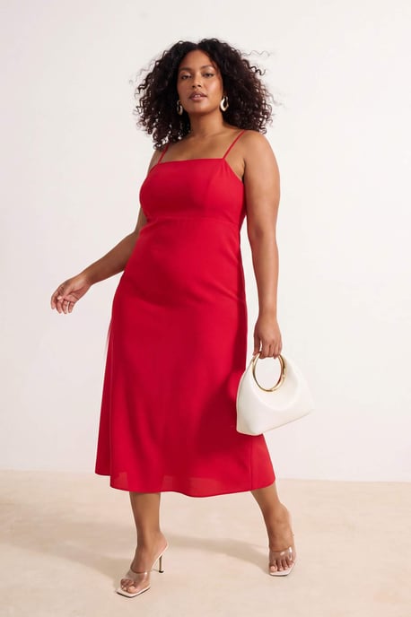 Trendyol Curve Dam Röd Enfärgad Maxi Ärmlös Kväll / Vardag A-linje Plus size Klänning - Image 6