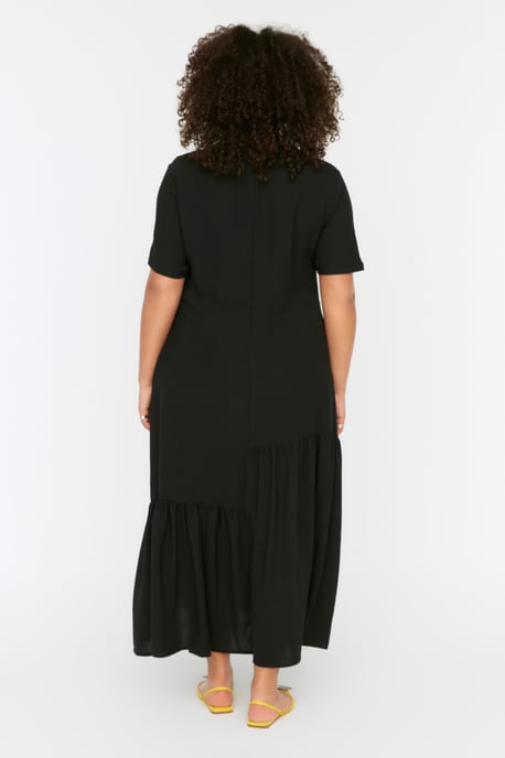 Trendyol Curve Dam Svart Enfärgad Maxi Kort Casual A-linje Plus size Klänning - Image 4