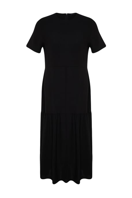 Trendyol Curve Dam Svart Enfärgad Maxi Kort Casual A-linje Plus size Klänning - Image 5