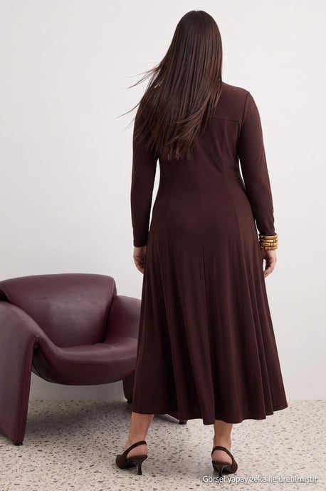 Trendyol Curve Dam Brun Enfärgad Maxi Lång Kväll / Vardag A-linje Plus size Klänning - Image 3