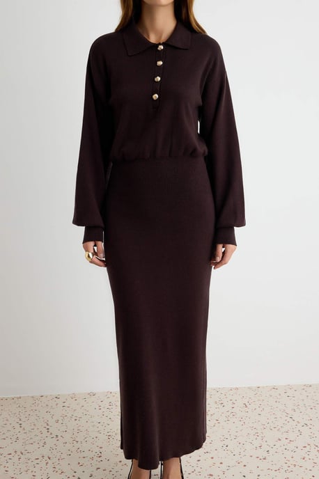 TRENDYOLMİLLA Dames Bruin Effen Maxi Lang Bodycon Jurken - Image 2