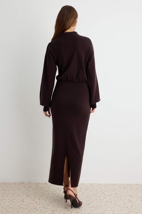 TRENDYOLMİLLA Dames Bruin Effen Maxi Lang Bodycon Jurken - Image 3
