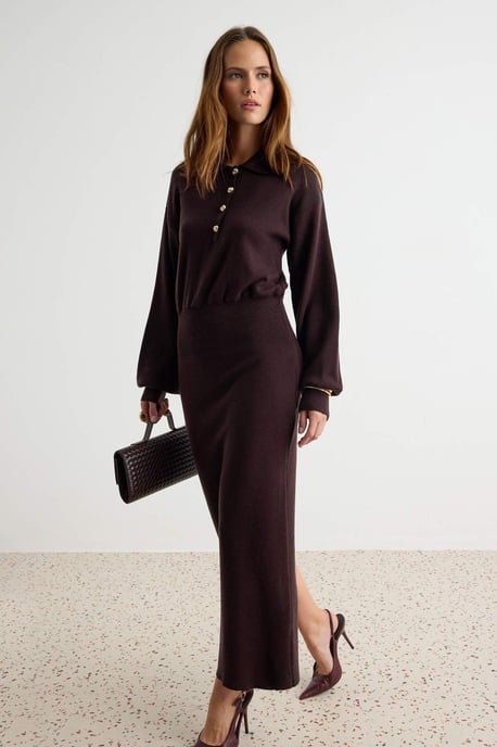TRENDYOLMİLLA Dames Bruin Effen Maxi Lang Bodycon Jurken - Image 4