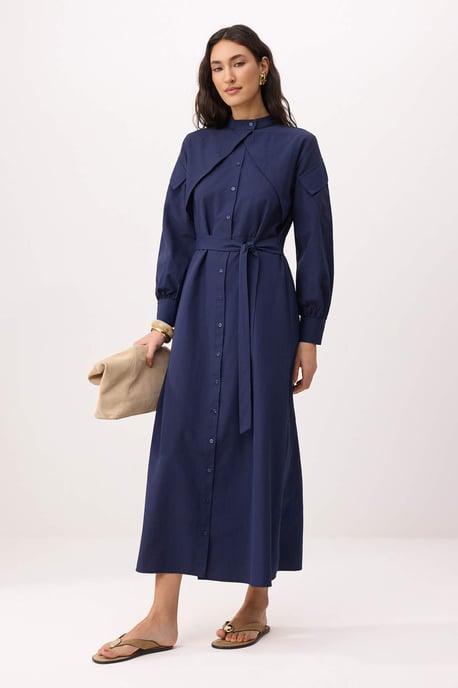 Trendyol Modest Dames Donkerblauw Effen Maxi Lang Skater Modest Jurken - Image 1