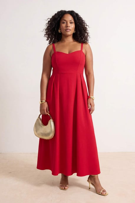 Trendyol Curve Dam Röd Enfärgad Maxi Ärmlös Fest A-linje Plus size Klänning - Image 6