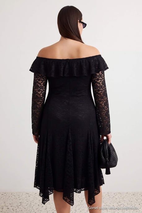 Trendyol Curve Dam Svart Enfärgad Maxi Lång A-linje Plus size Klänning - Image 2