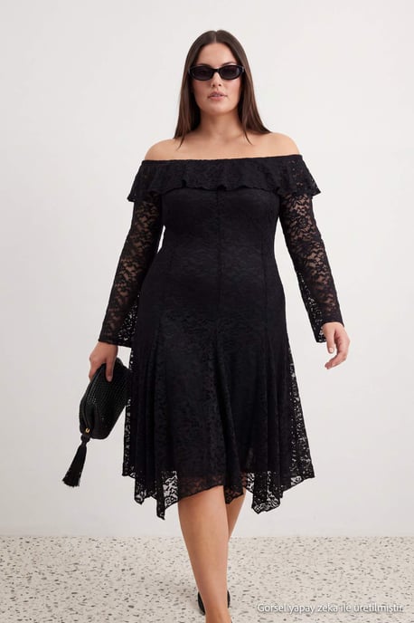 Trendyol Curve Dam Svart Enfärgad Maxi Lång A-linje Plus size Klänning - Image 6