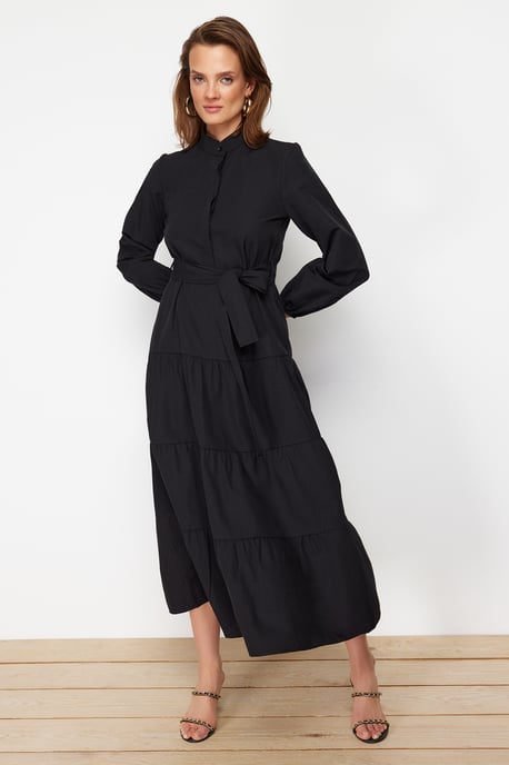Trendyol Modest Dames Zwart Effen Maxi Lang Casual A-lijn Modest Jurken - Image 1