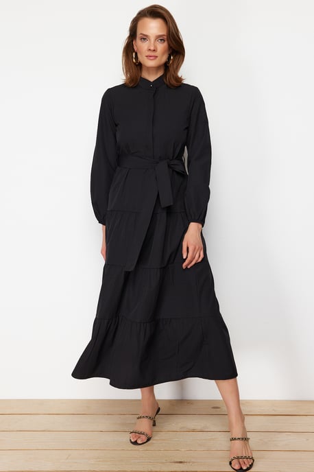 Trendyol Modest Dames Zwart Effen Maxi Lang Casual A-lijn Modest Jurken - Image 2