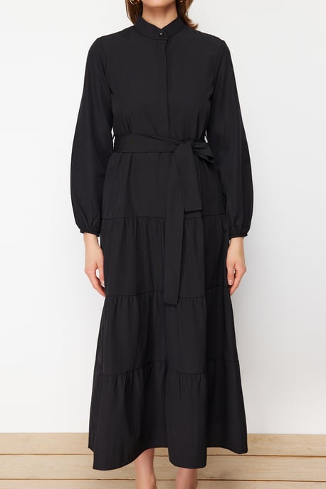 Trendyol Modest Dames Zwart Effen Maxi Lang Casual A-lijn Modest Jurken - Image 3