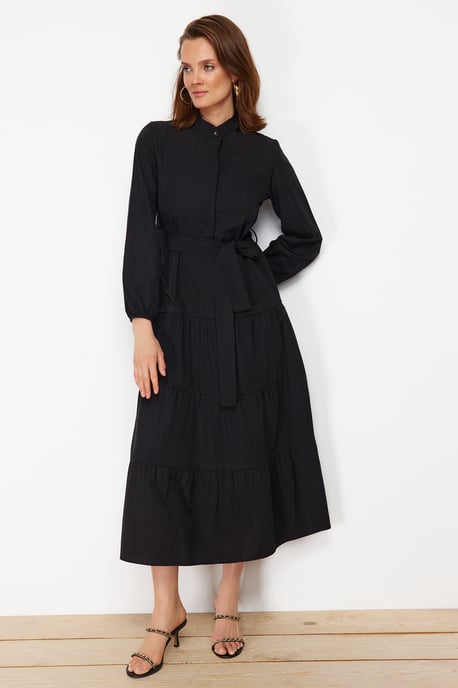 Trendyol Modest Dames Zwart Effen Maxi Lang Casual A-lijn Modest Jurken - Image 6