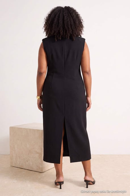 Trendyol Curve Dam Svart Enfärgad Maxi Ärmlös Bodycon Plus size Klänning - Image 2
