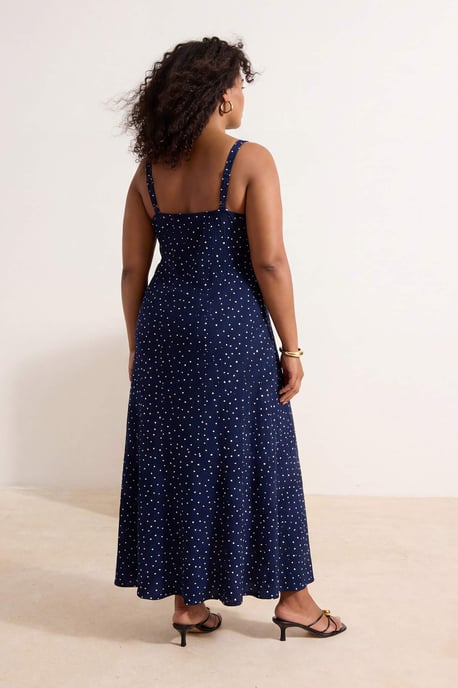 Trendyol Curve Dam Mörkblå Prickig Maxi Ärmlös Casual Sjöjungfru Plus size Klänning - Image 2