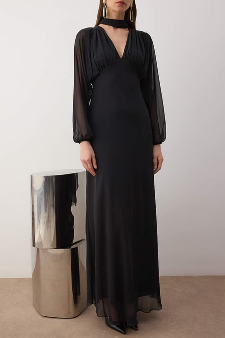 TRENDYOLMİLLA Women's Black Plain Maxi Long Cocktail A-line Evening & Prom Dress - Image 2